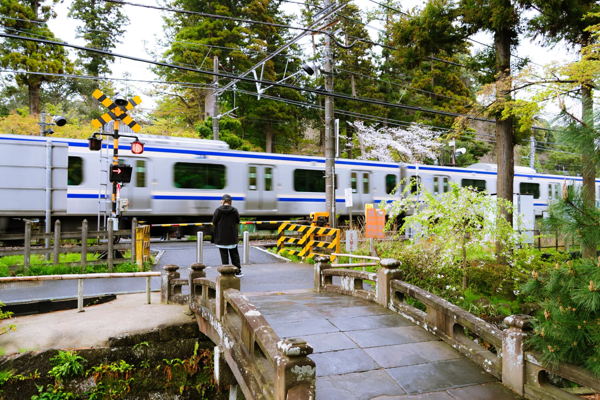 Japan railway train traveling through the countryside